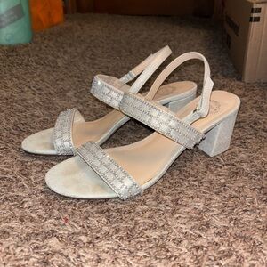 Chic Silver Rhinestone Block Heel Sandals